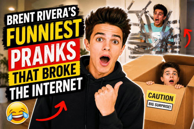 Brent Rivera reacting with surprise while highlighting some of his funniest viral prank moments that became internet sensations.